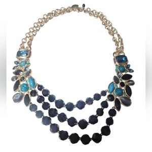 White House Black Market Blue Jewel-tone and Black Bead Statement Necklace.